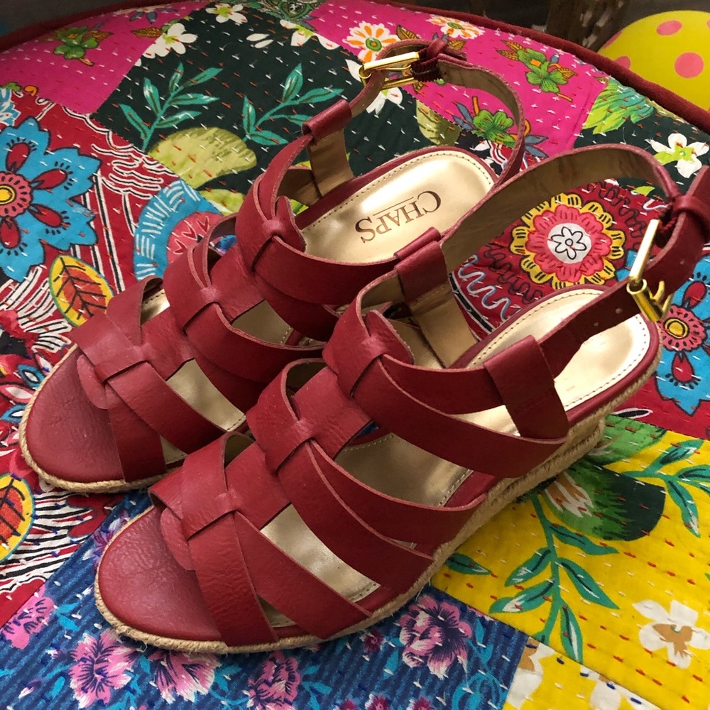Chaps Red Wedge Sandals
